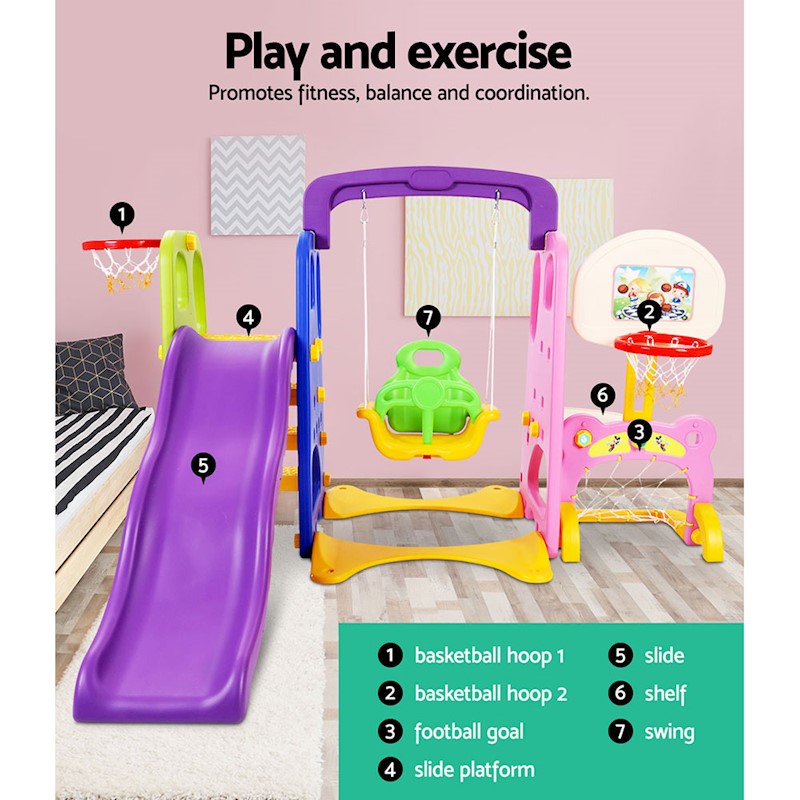 Kids Slide Swing Basketball Set Purple - Image 3