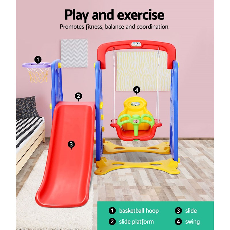 Kids Slide Swing Basketball Set Red - Image 3