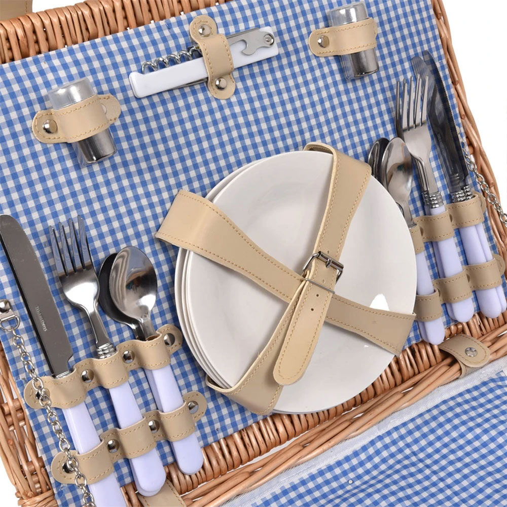 Picnic Basket 4 Person Wicker With Cooler Bag & Blanket Style 4 - Image 4
