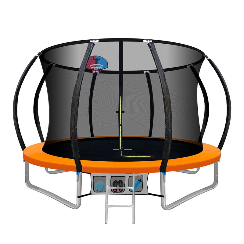 10ft Trampoline With Basketball Set Orange